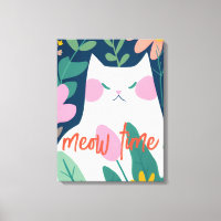 "Sweet Meow Time" Abstract White Cat