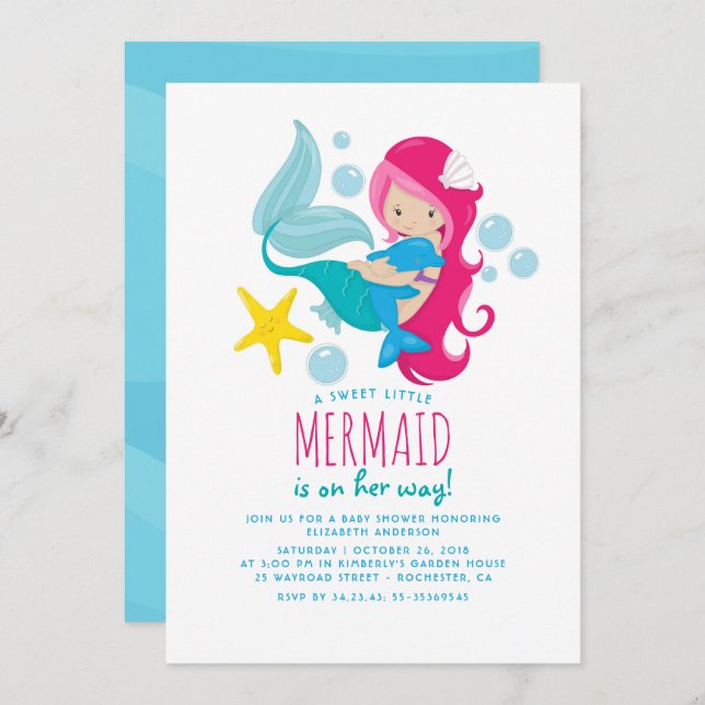 Sweet Mermaid Baby Shower Invitation (Front/Back)