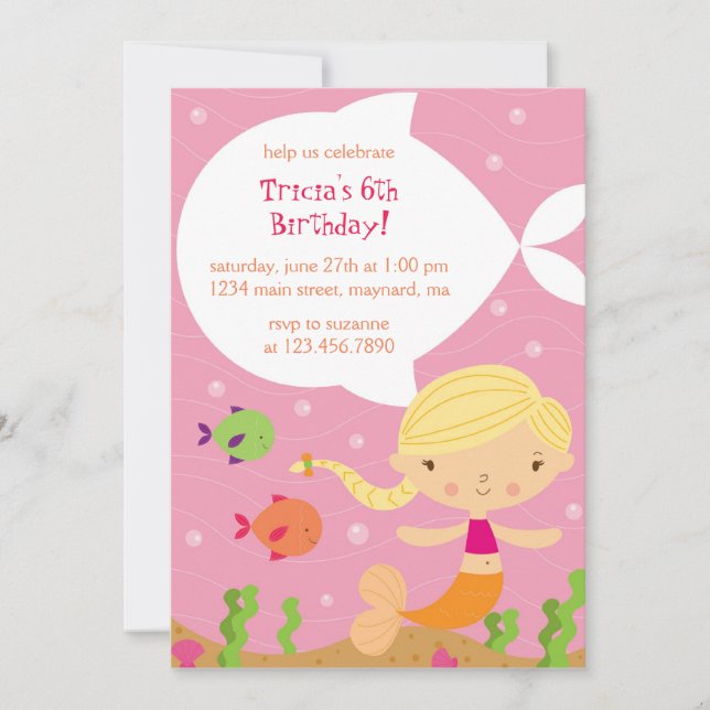 Sweet Mermaid Birthday Invitation (Front)