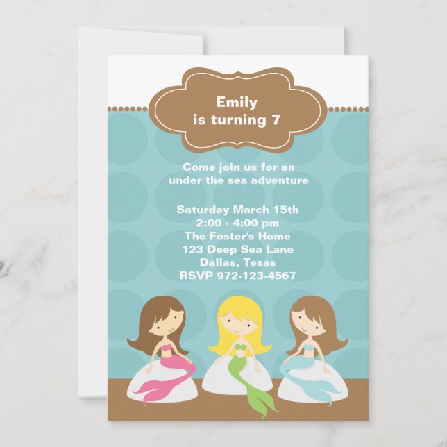 Sweet Mermaids Birthday Invitations (Front)