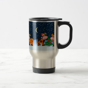 Sweet Merry Christmas Cow Couple By Christmas Tree Travel Mug