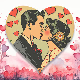 Sweet Mid-Century Couple Retro Pop Art Heart Sticker