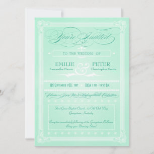 Sweet Mint Green Poster Style Wedding Invitations