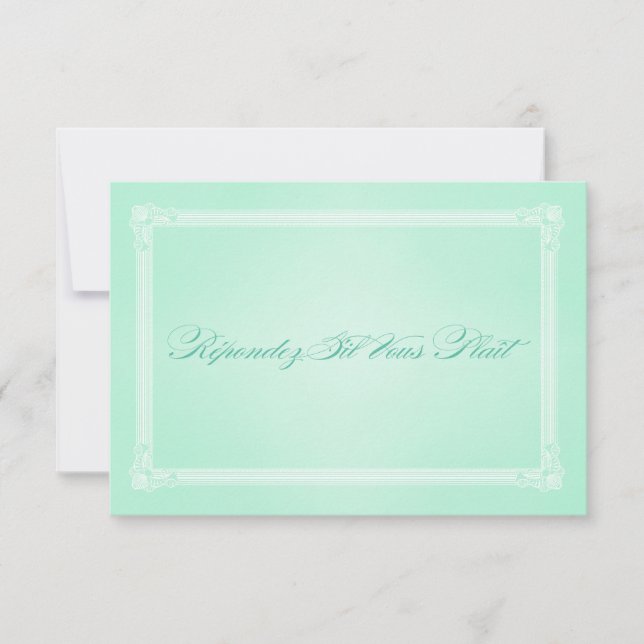 Sweet Mint Green Poster Style Wedding RSVP Card (Front)