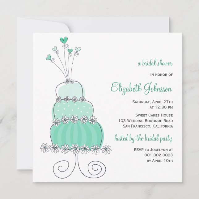 Sweet Mint Wedding Cake Chic Bridal Shower Invite (Front)