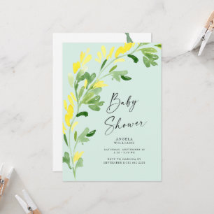 Sweet Mint Yellow Wildflowers Baby Shower Invitation