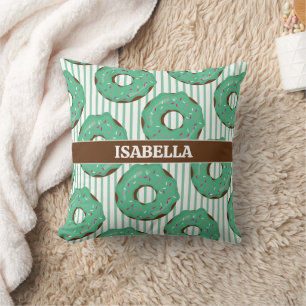 Sweet Minty Green Doughnut Throw Pillow