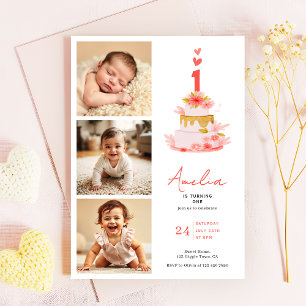 Sweet Modern 1st Birthday Invitation Photo Collage