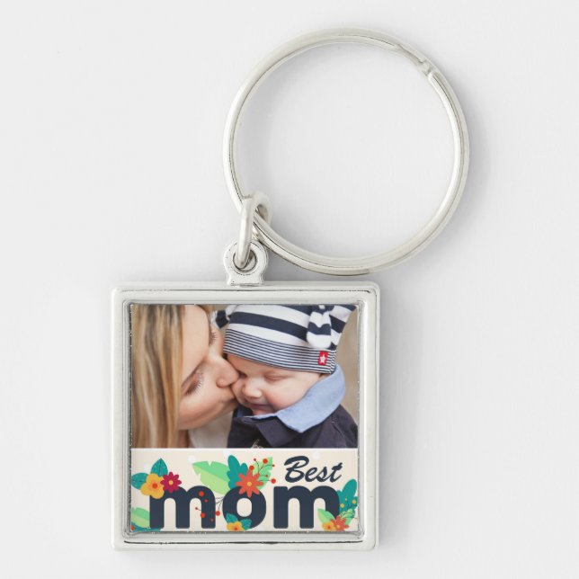 Sweet Modern Floral Mum Photo Key Ring (Front)