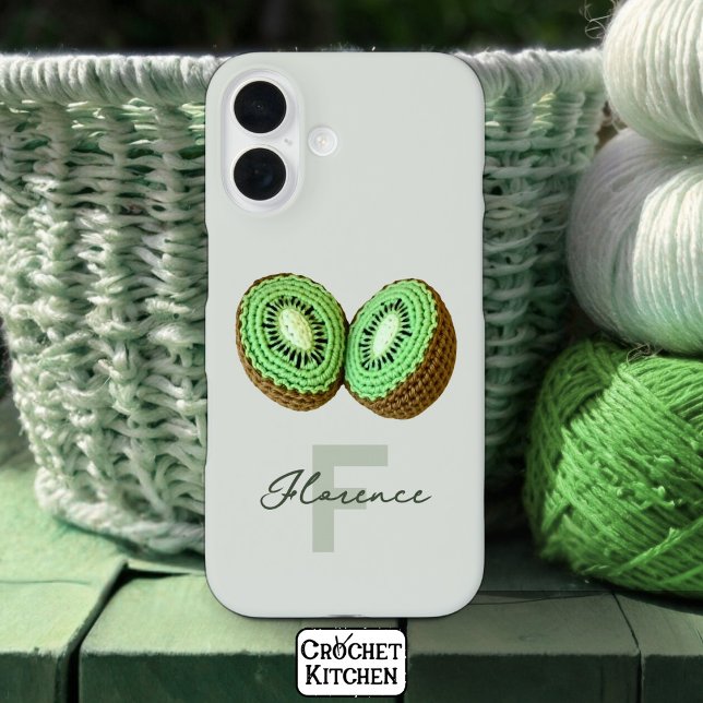 Sweet Modern Minimal Green Crochet Kiwi Name Case-Mate iPhone Case (Creator Uploaded)