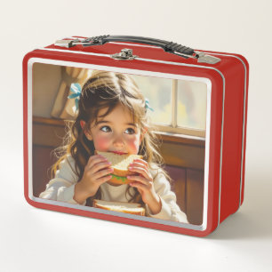 Sweet Modest Design Girl Eating a Sandwich Metal Lunch Box