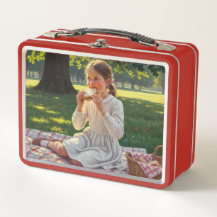 Sweet Modest Design – Girl Eating a Sandwich Metal Lunch Box