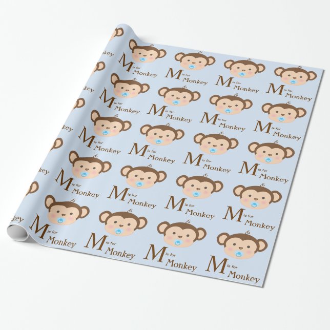 Sweet Monkey Baby Shower Wrapping Paper (Unrolled)