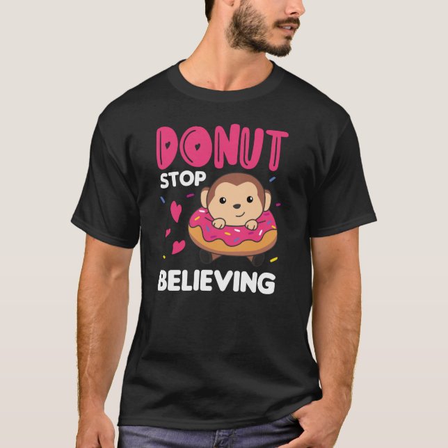 Sweet Monkey Funny Animals In Donut Pink T-Shirt (Front)