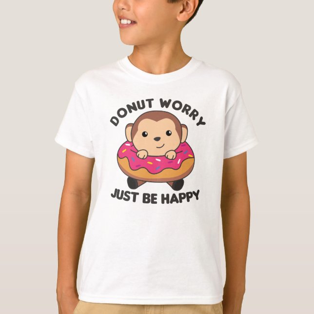 Sweet Monkey Funny Animals In Doughnut Pink T-Shirt (Front)