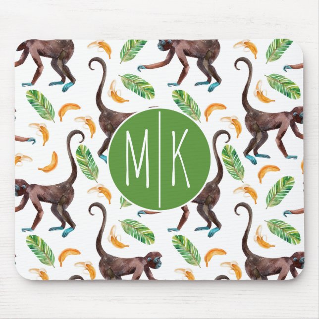 Sweet Monkeys Juggling Bananas | Monogram Mouse Pad (Front)