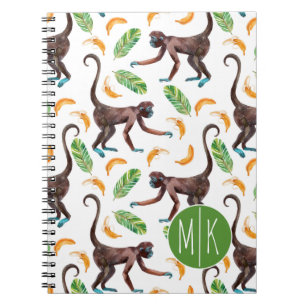Sweet Monkeys Juggling Bananas Monogram Spiral Notebook