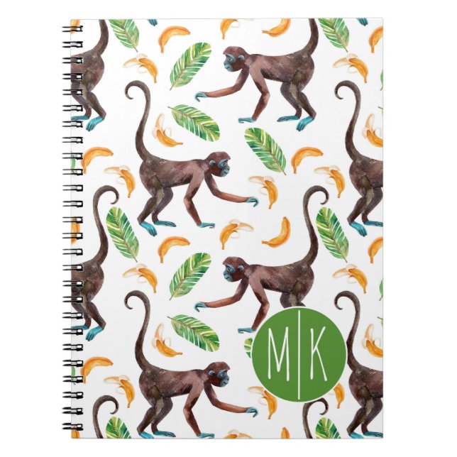 Sweet Monkeys Juggling Bananas | Monogram Spiral Notebook (Front)