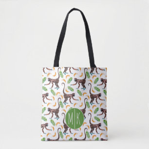 Sweet Monkeys Juggling Bananas Monogram Tote Bag