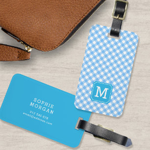 Sweet Monogram Baby Blue Gingham Luggage Tag