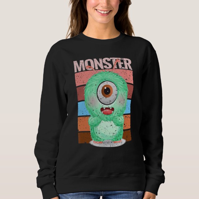 Sweet Monster In Green Cuddly With A Giant Eye Sweatshirt (Front)