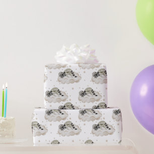 Sweet Moon Dreams Sleepy Raccoon, Clouds, Stars Wrapping Paper