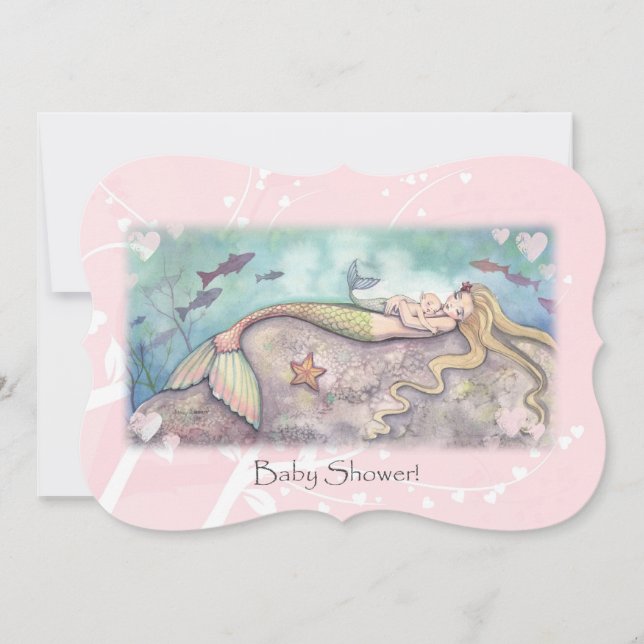 Sweet Mother and Baby Mermaid Baby Shower Invites (Front)