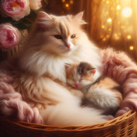 Sweet Mother Cat & Kitten - Mother's Day Throw Pil