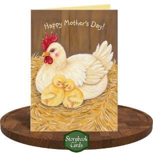 Sweet Mother Hen and Sleeping Chicks Mother's Day  Card