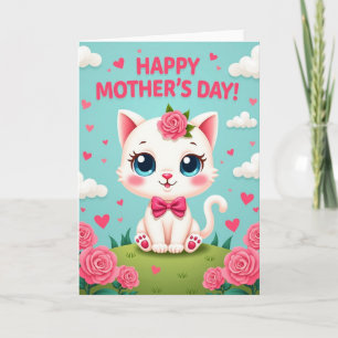 Sweet Mothers Day Feline Rose Card