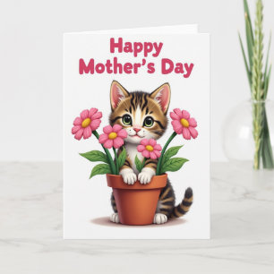 Sweet Mothers Day Floral Feline Card