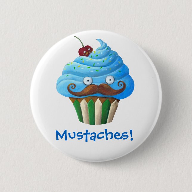 Sweet Moustached Cupcake 6 Cm Round Badge (Front)