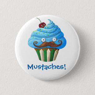 Sweet Moustached Cupcake 6 Cm Round Badge