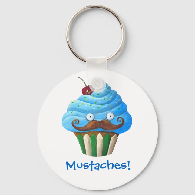 Sweet Moustached Cupcake Key Ring (Front)