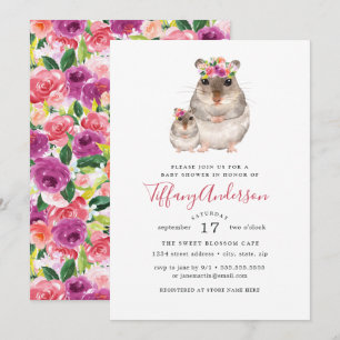 Sweet Mum And Baby Mouse Floral Baby Shower Invitation