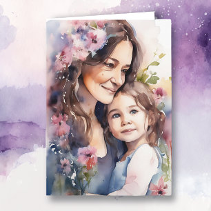 Sweet Mum and Daughter Purple Mother's Day Card