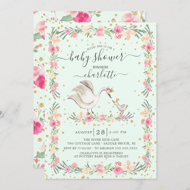 Sweet Mum & Baby Swan Baby Shower Invitation (Front/Back)