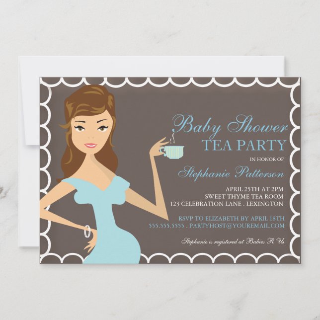 Sweet Mummy Baby Shower Tea Party Invitation Blue (Front)