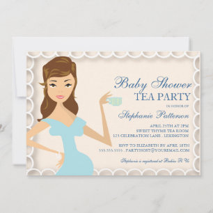 Sweet Mummy Baby Shower Tea Party Invitation Blue