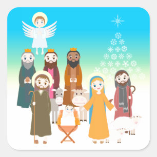 Sweet Nativity Scene for Kids Square Sticker