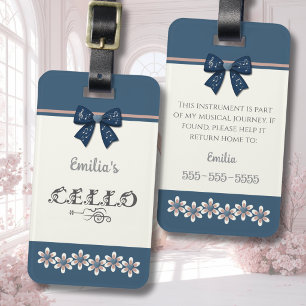Sweet Navy Floral Bow Cello Instrument Case Tag