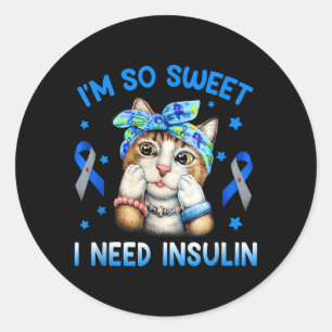 Sweet Need Insulin Diabetes Awareness Cat Bandanna Classic Round Sticker