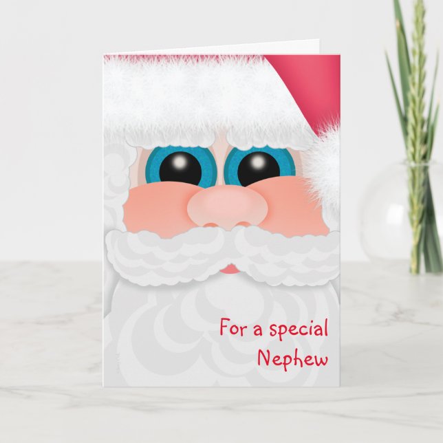 Sweet Nephew at Christmas Fun Santa Face Card (Front)