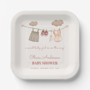 Sweet Neutral Pink Boho Baby Girl Clothes Shower Paper Plate