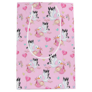Sweet New Baby Girl and Stork Medium Gift Bag