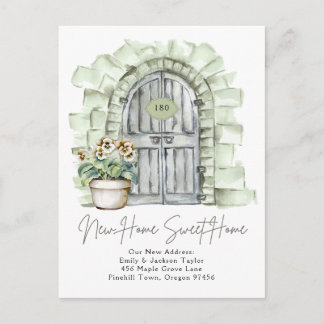 Sweet New Home - New Address Watercolor Door  Announcement Postcard