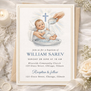 Sweet Newborn Baby Photo Baptism Invitation