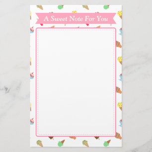 Sweet Note Ice Cream Pattern Stationery