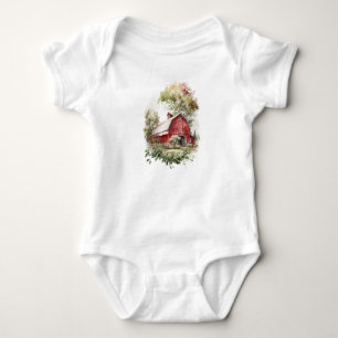 Sweet Old Barn Landscape Baby Bodysuit