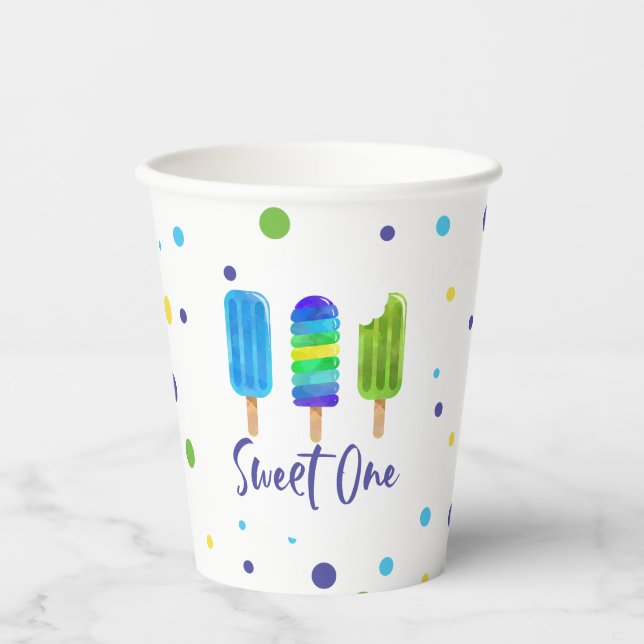 Sweet One 1st Birthday blue green Paper Cups (Front)